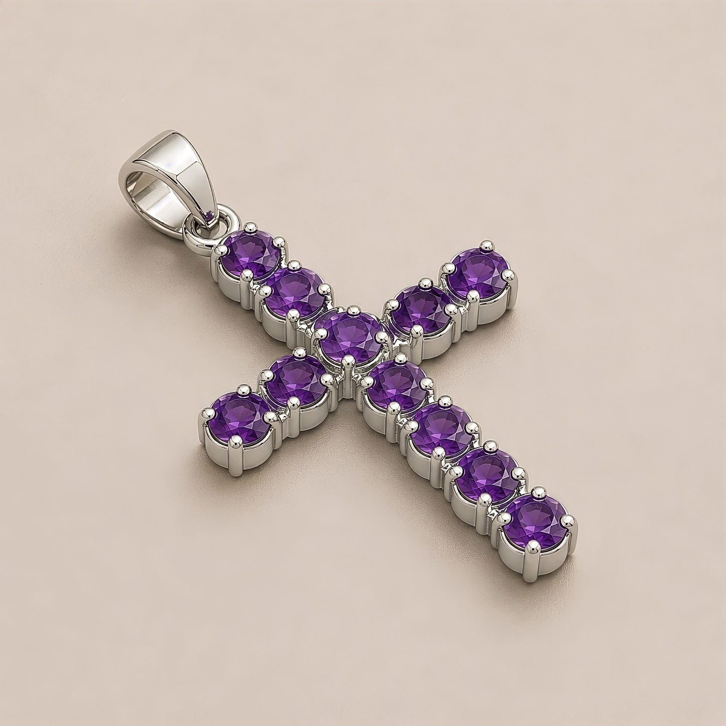 Pendentif Croix Ornée - Pierres Violettes