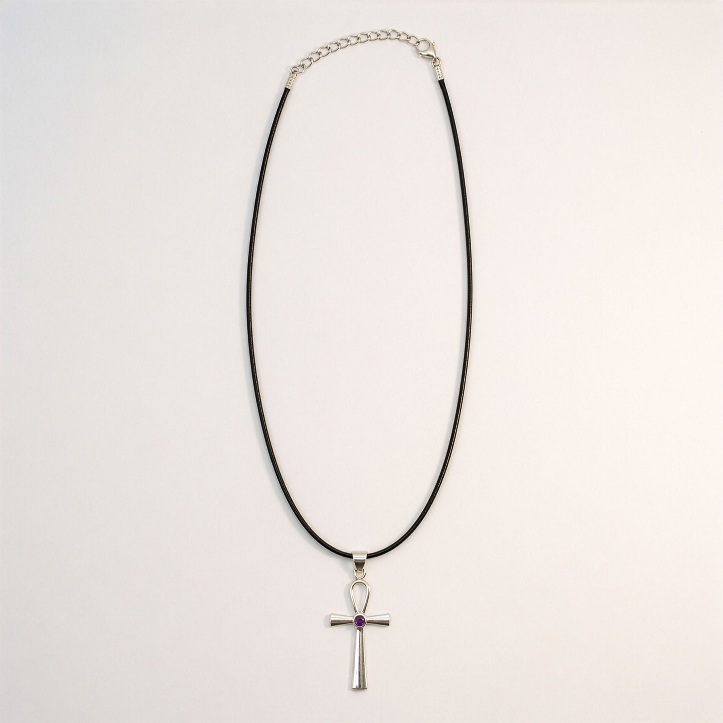 Pendentif Ankh Croix de Vie - Argenté & Pierre Violette