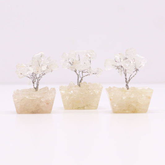 Mini Arbre de Gemmes Quartz - Socle Orgonite (15 pierres)