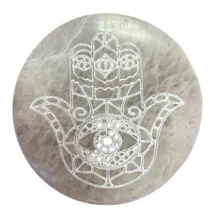 Assiette Sélénite Main de Fatma 10cm - Purification & Protection