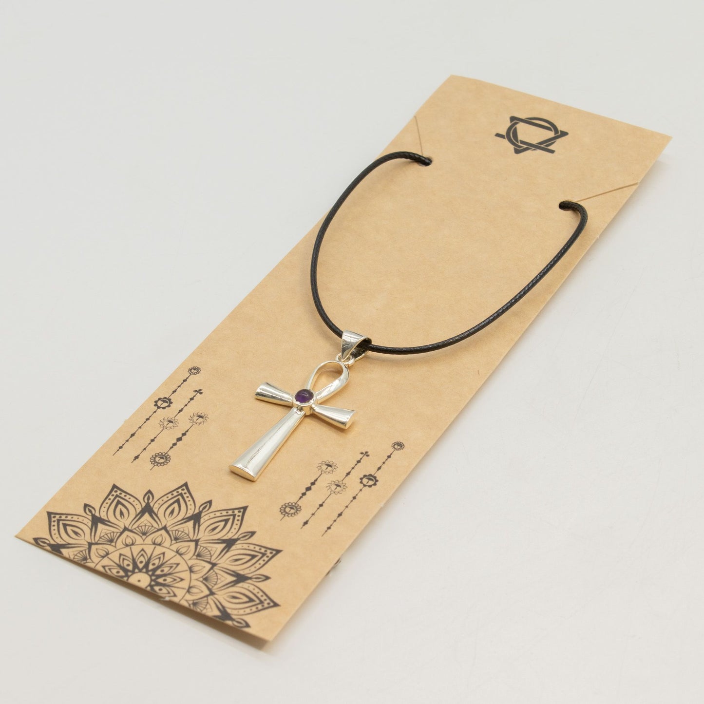 Pendentif Ankh Croix de Vie - Argenté & Pierre Violette