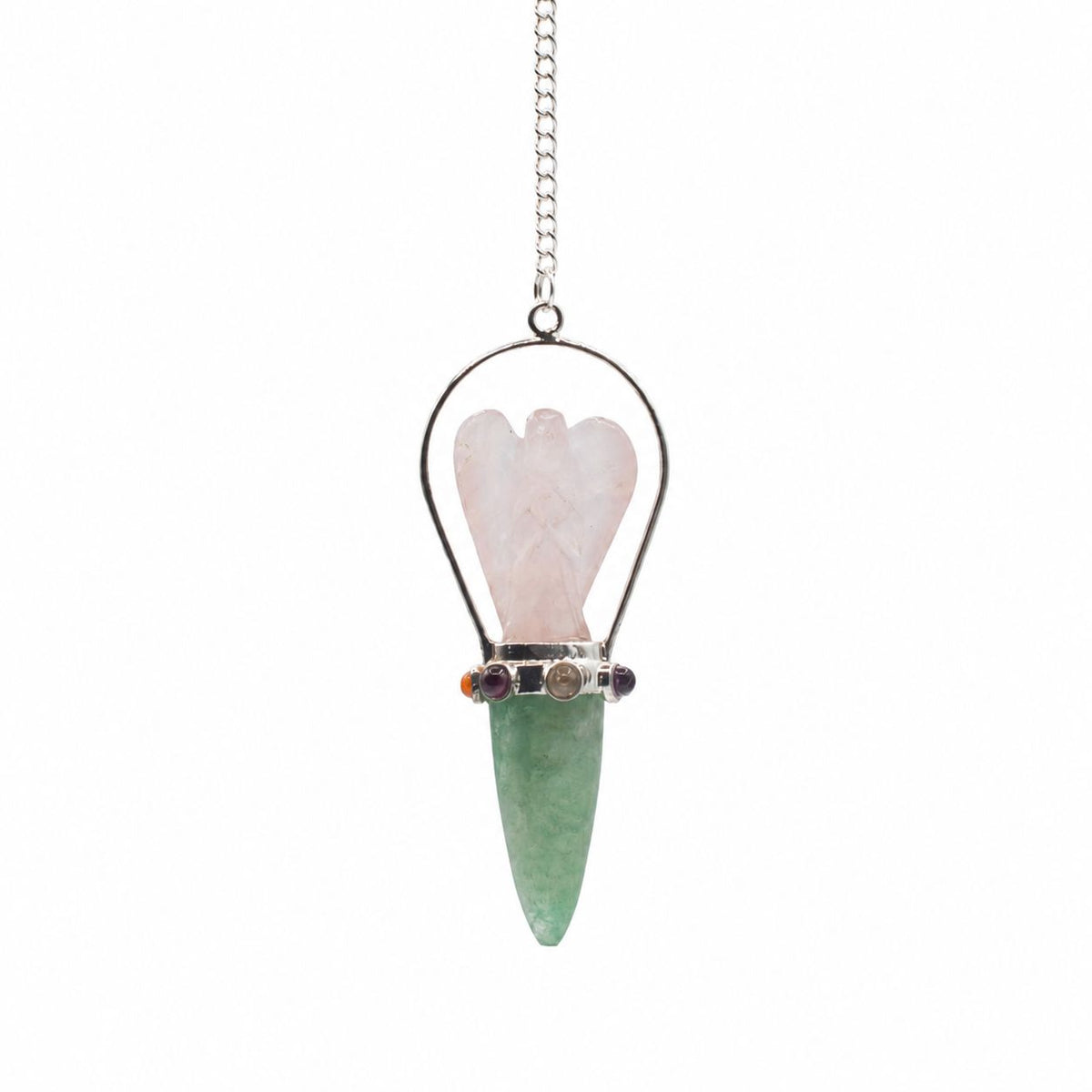 Pendule ange en Quartz rose et Aventurine verte - 7 chakras