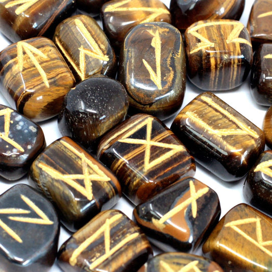 Runes Œil de Tigre - Jeu de 25 Pierres Divinatoires (avec pochette)