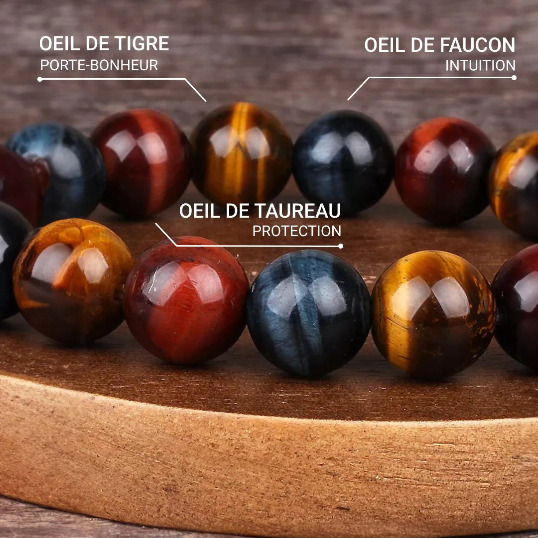 Bracelet Oeil Multiple en Oeil de Tigre, Oeil de Taureau & Oeil de Faucon â Protection et Vigilance - Tatum Cristal