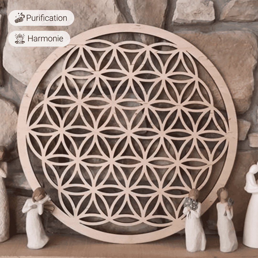 Fleur de Vie Harmonisante en Bois Naturel - Tatum Cristal