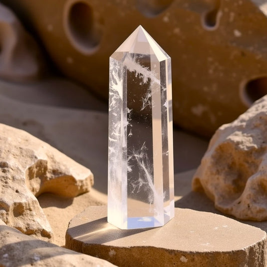 Pointe en cristal de roche — écho des cristaux lémuriens