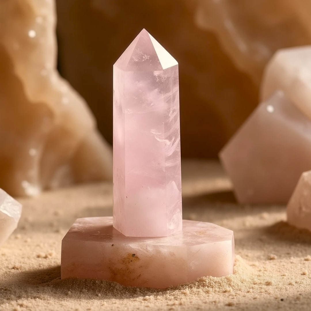 Pointe de quartz rose — pierre de l'amour et du féminin sacré