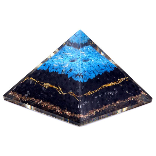 Pyramide Orgonite Turquoise & Tourmaline Noire 70mm - Protection Ondes EMF