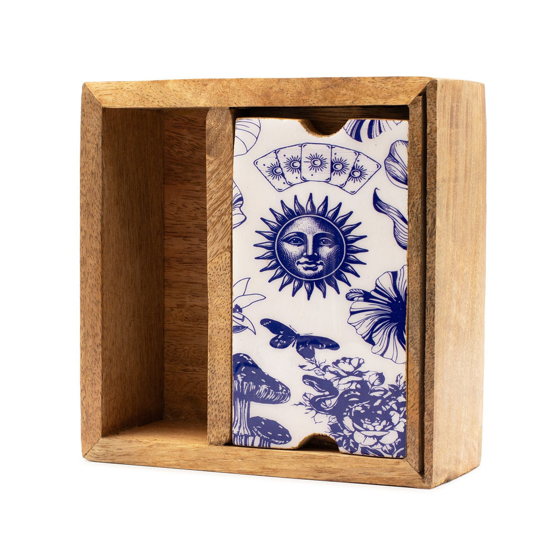 Boîte à tarot en bois avec présentoir — univers des tarots divinatoires