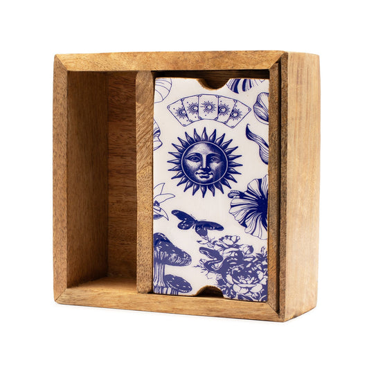 Boîte à tarot en bois avec présentoir — cartes de tarot et d'oracle