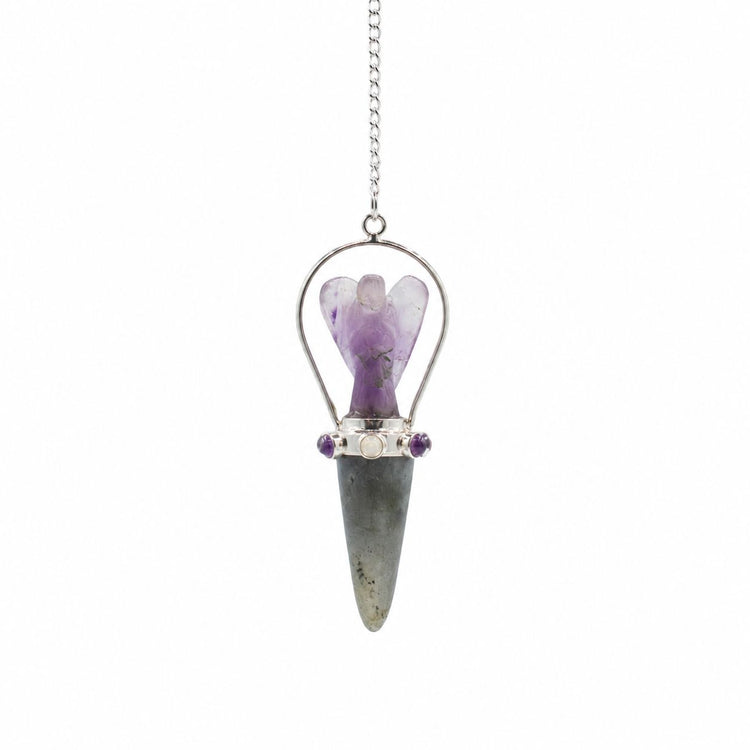 Pendule ange deux pièces en labradorite et améthyste