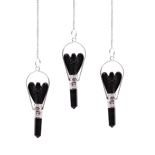 Pendule Ange en Agate Noire - Protection & Radiesthésie