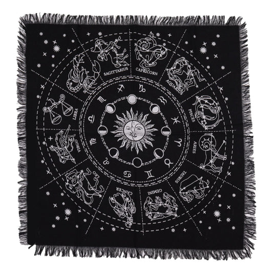 Tapis d'Autel à Franges — Roue du Zodiaque — 50 × 50 cm