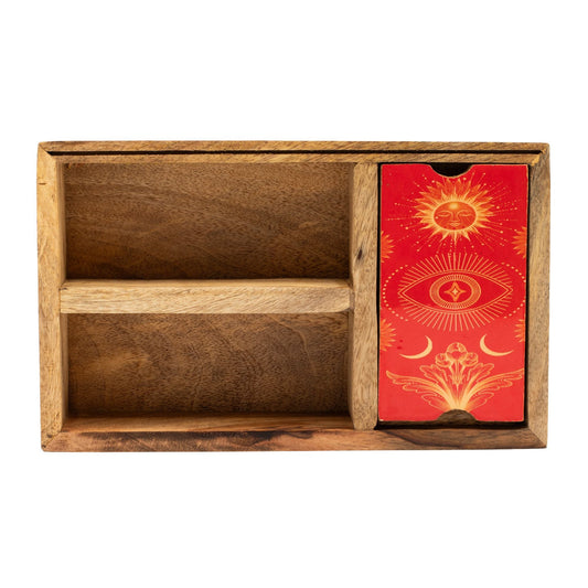 Boîte à Tarot 3 Compartiments avec Présentoir (Bois de Manguier)