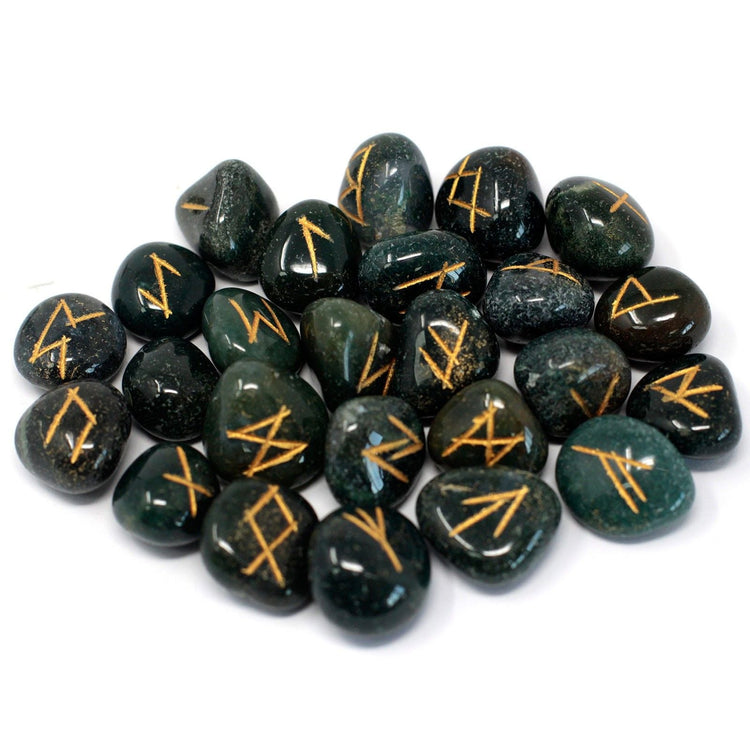 Runes Héliotrope (Jaspe Sanguin) - Jeu de 25 Pierres + Pochette