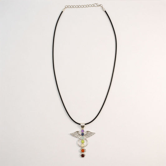 Pendentif Ailes d'Ange 7 Chakras - Argenté Pierres Colorées