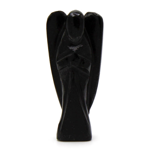 Ange sculpté main en agate noire — symbole de l'ange gardien Vehuiah