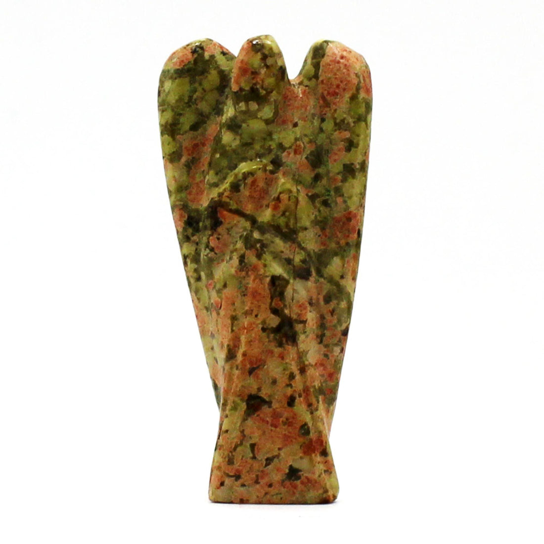 Ange sculpté en unakite — pierre de guérison de l'archange Raphaël