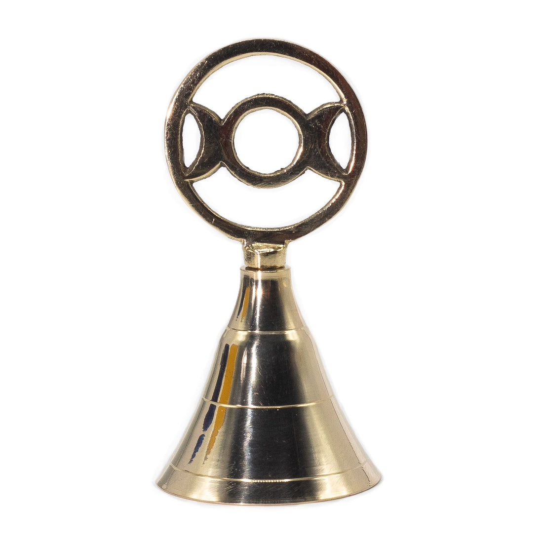 Cloche d'autel en laiton ornée de la triple lune — rituels des sabbats païens
