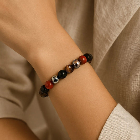 Bracelet Homme en Oeil de Tigre, Tourmaline, Jaspe Rouge & Hématite — Stabilité et Protection - Tatum Cristal