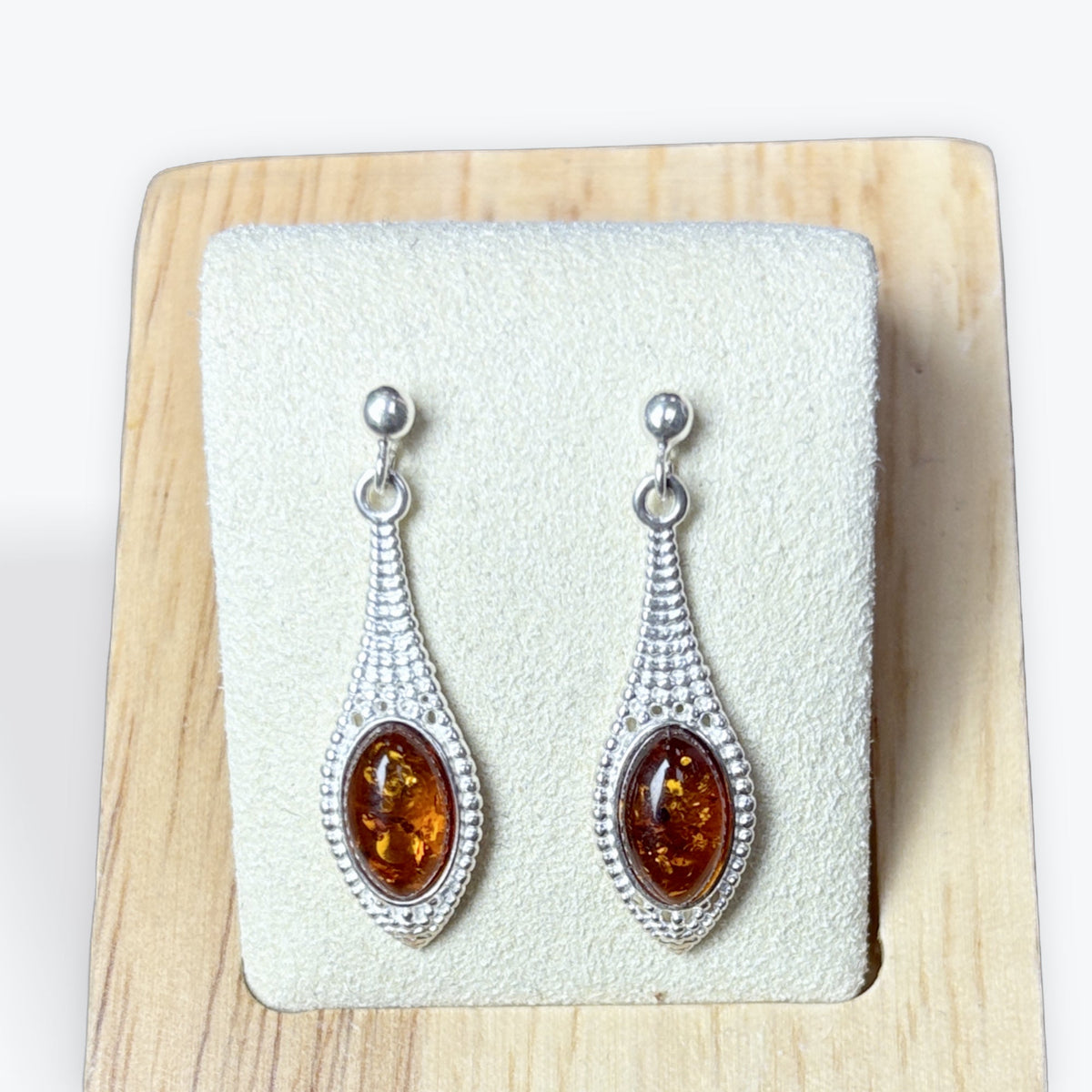 Boucle d'oreilles pendante ambre marquise - Argent 925