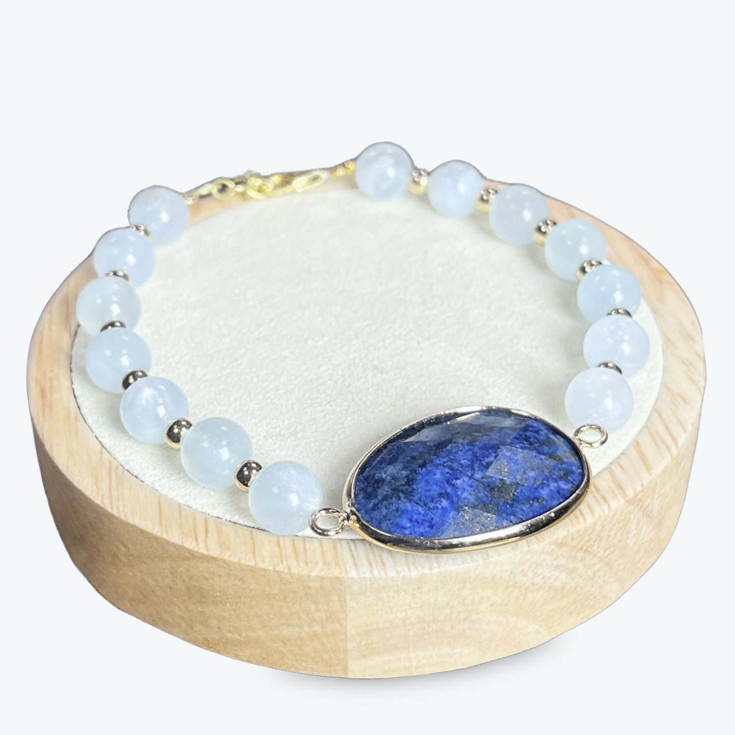 Bracelet En Aigue-Marine Et DécorationEn Lapis-lazuli Et Apprets Dorées + Fermoir Dorée