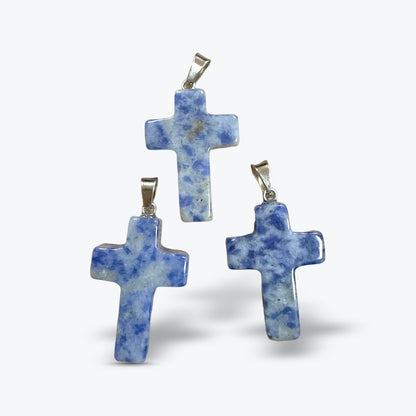 Pendentif Croix en Pierre Naturelle Polie, 15 pierres au choix, bélière et chaîne | 1,8x2,5x4cm