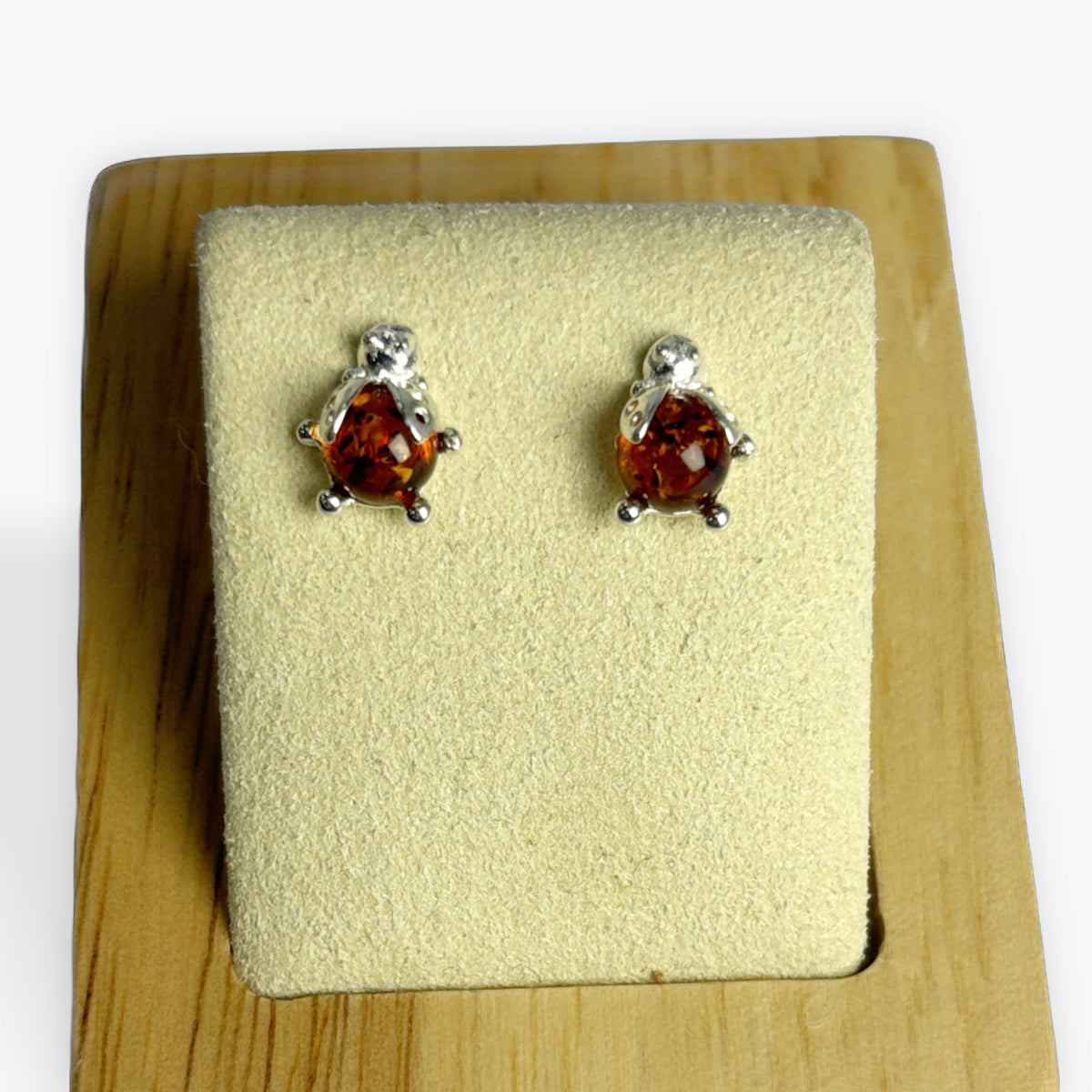 Boucle d'oreilles Ambre puces coccinelles - Argent 925