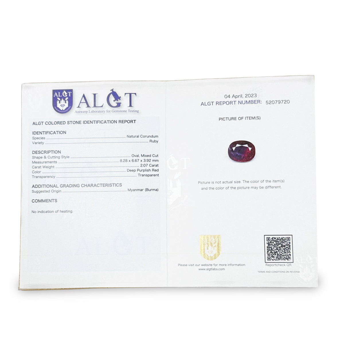 Gemme Rubis Ovale 2,07 Carats