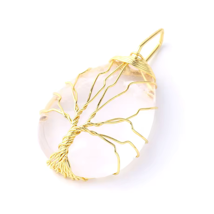 Pendentif naturelle Arbre de vie tressé - Goutte d'eau Dorée