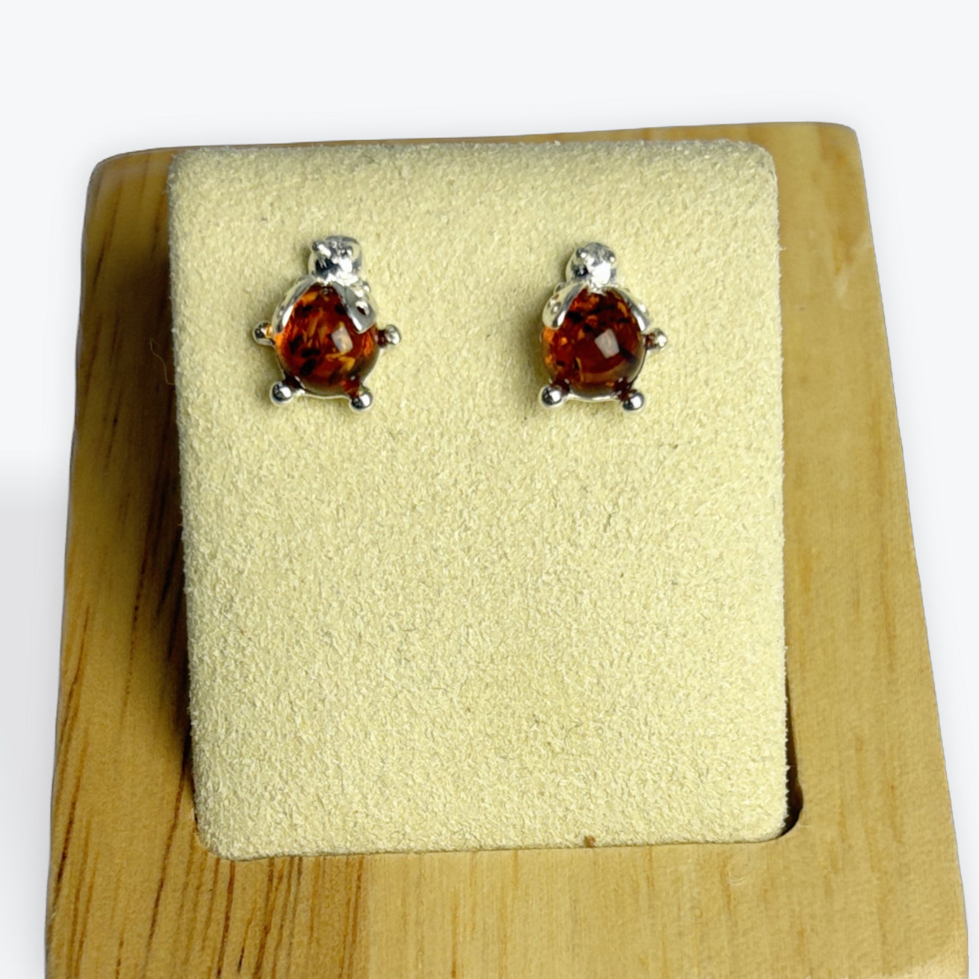 Boucle d'oreilles Ambre puces coccinelles - Argent 925
