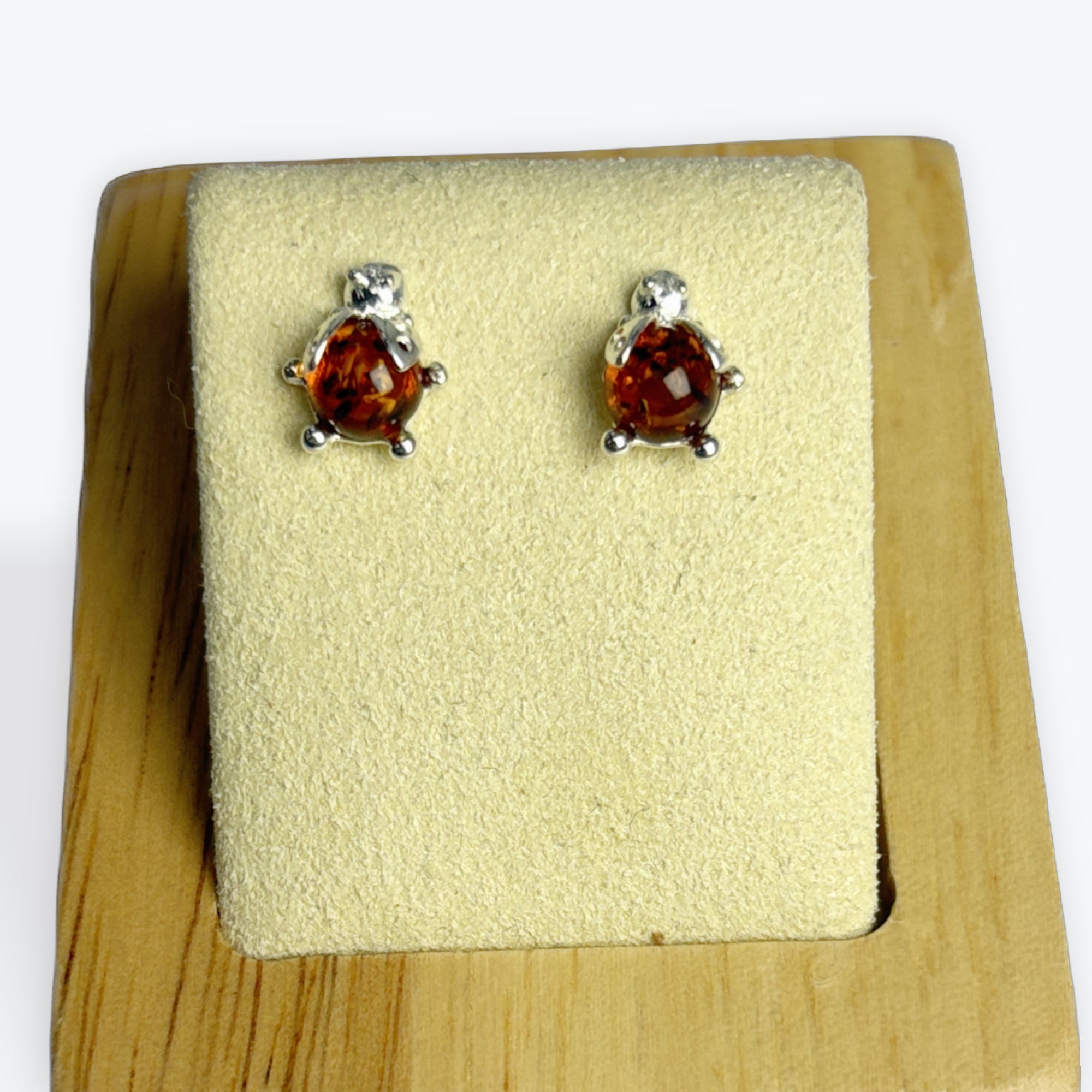 Boucle d'oreilles Ambre puces coccinelles - Argent 925