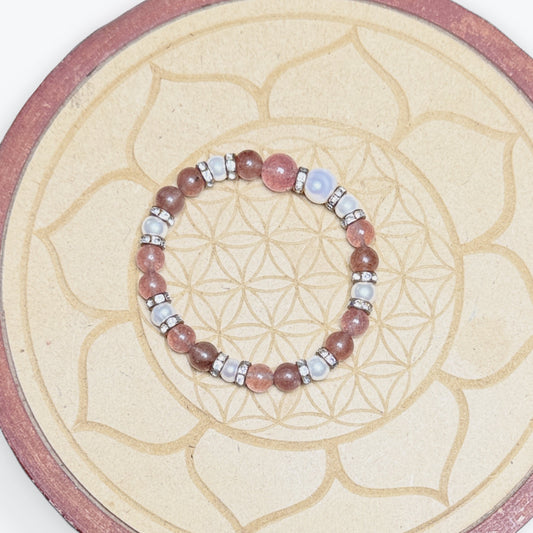 Bracelet Strass | Quartz Fraise & Perle de Culture