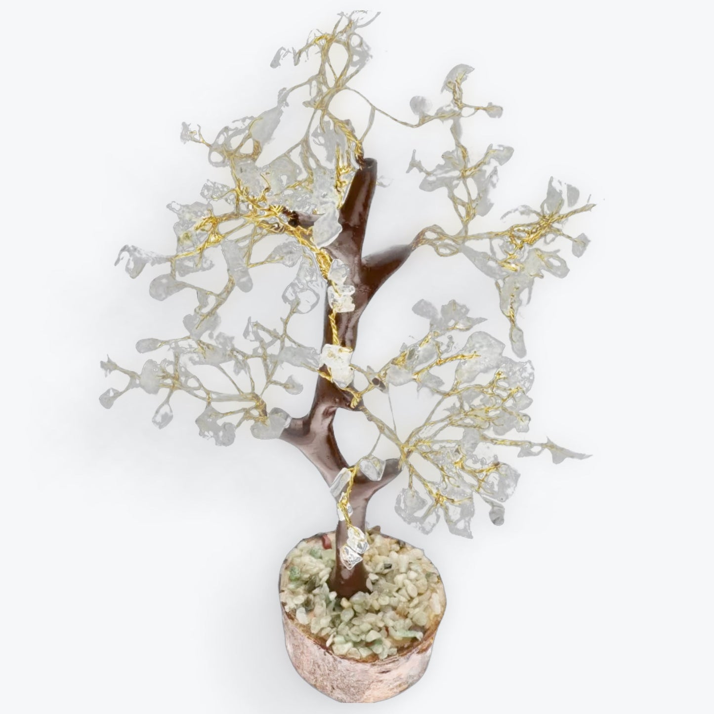 Arbre petit en aigue-marine avec base en bois