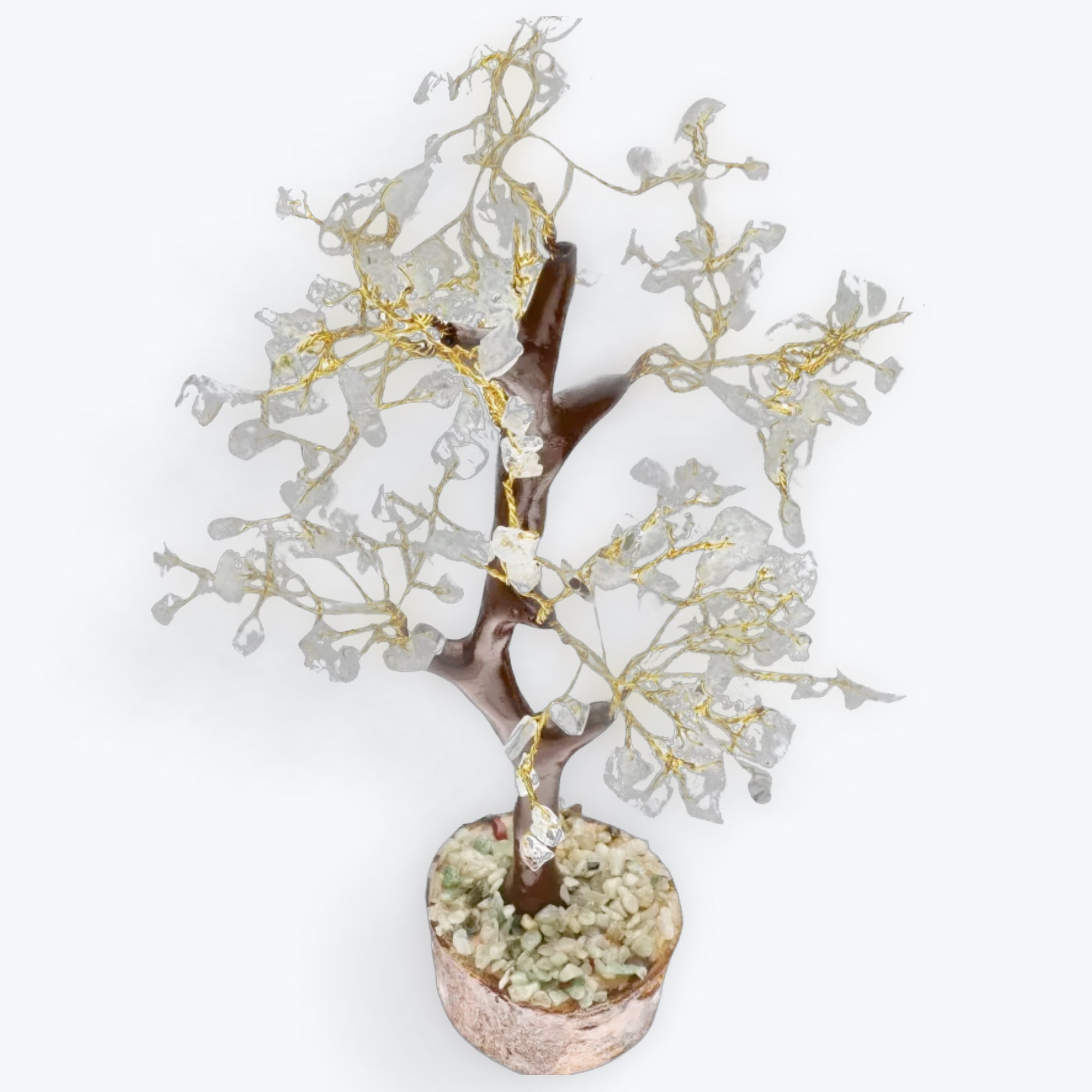 Arbre petit en aigue-marine avec base en bois