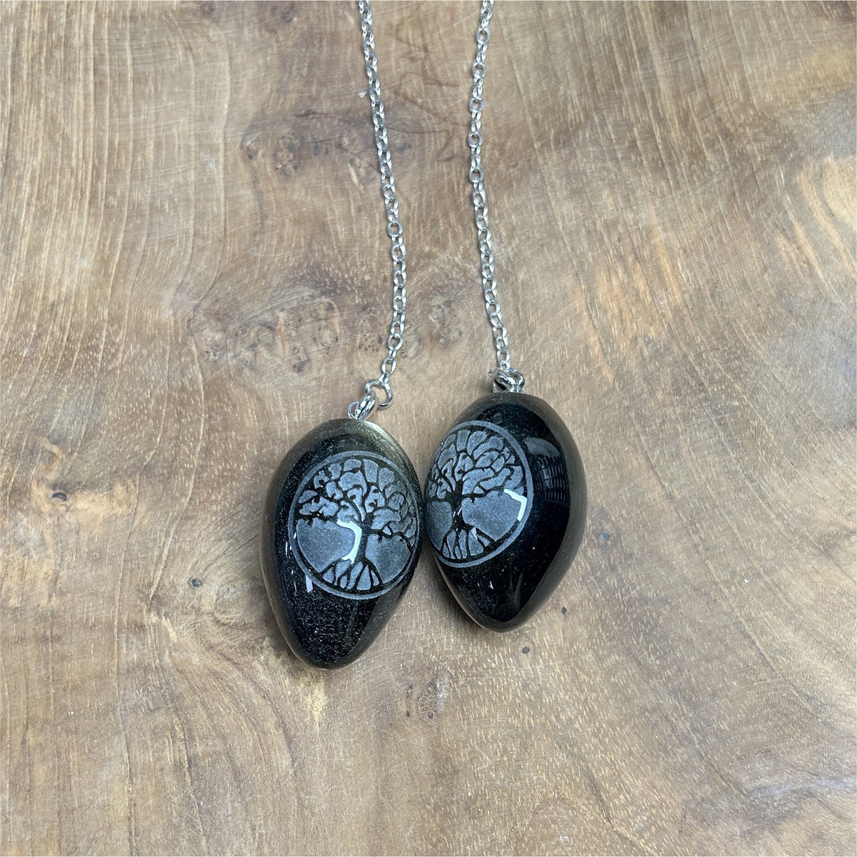 Pendule Obsidienne Dorée - Gravée Arbre de Vie