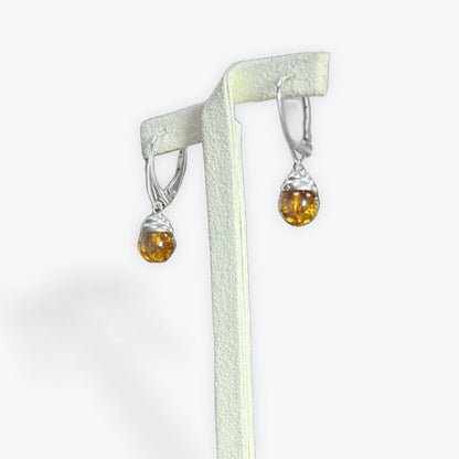 Boucle d'oreilles perle en Ambre pendante
