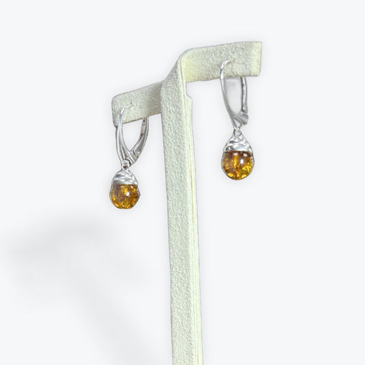 Boucle d'oreilles perle en Ambre pendante