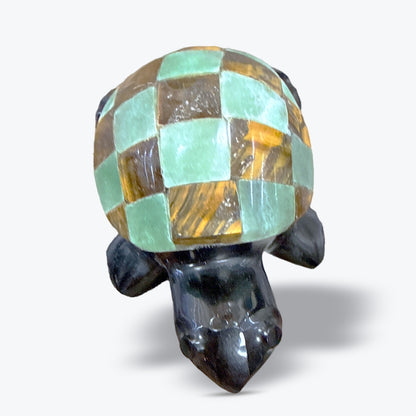 Tortue en Pierre Naturelle du Mexique – Nacre, Œil de Tigre ou Obsidienne - Pièce unique