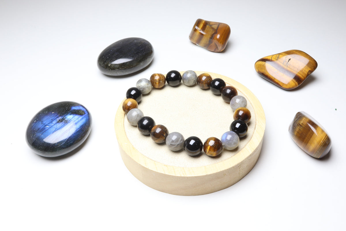 Bracelet Triade Tigre, Obsidienne & Labradorite