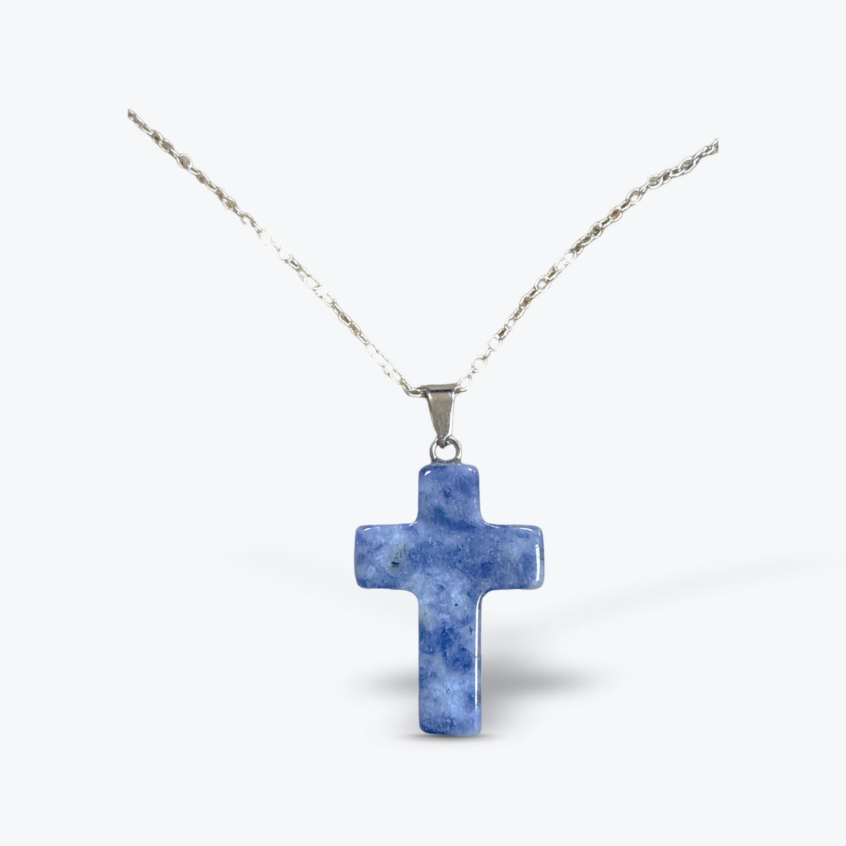 Pendentif Croix en Pierre Naturelle Polie, 15 pierres au choix, bélière et chaîne | 1,8x2,5x4cm