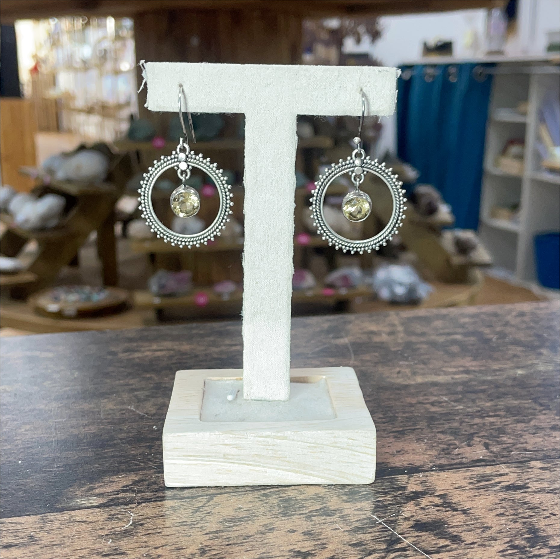 Boucles d'oreilles ronde, citrine pendante