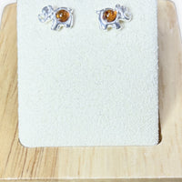 Boucle d'oreilles puces en Ambre à éléphants - Argent 925