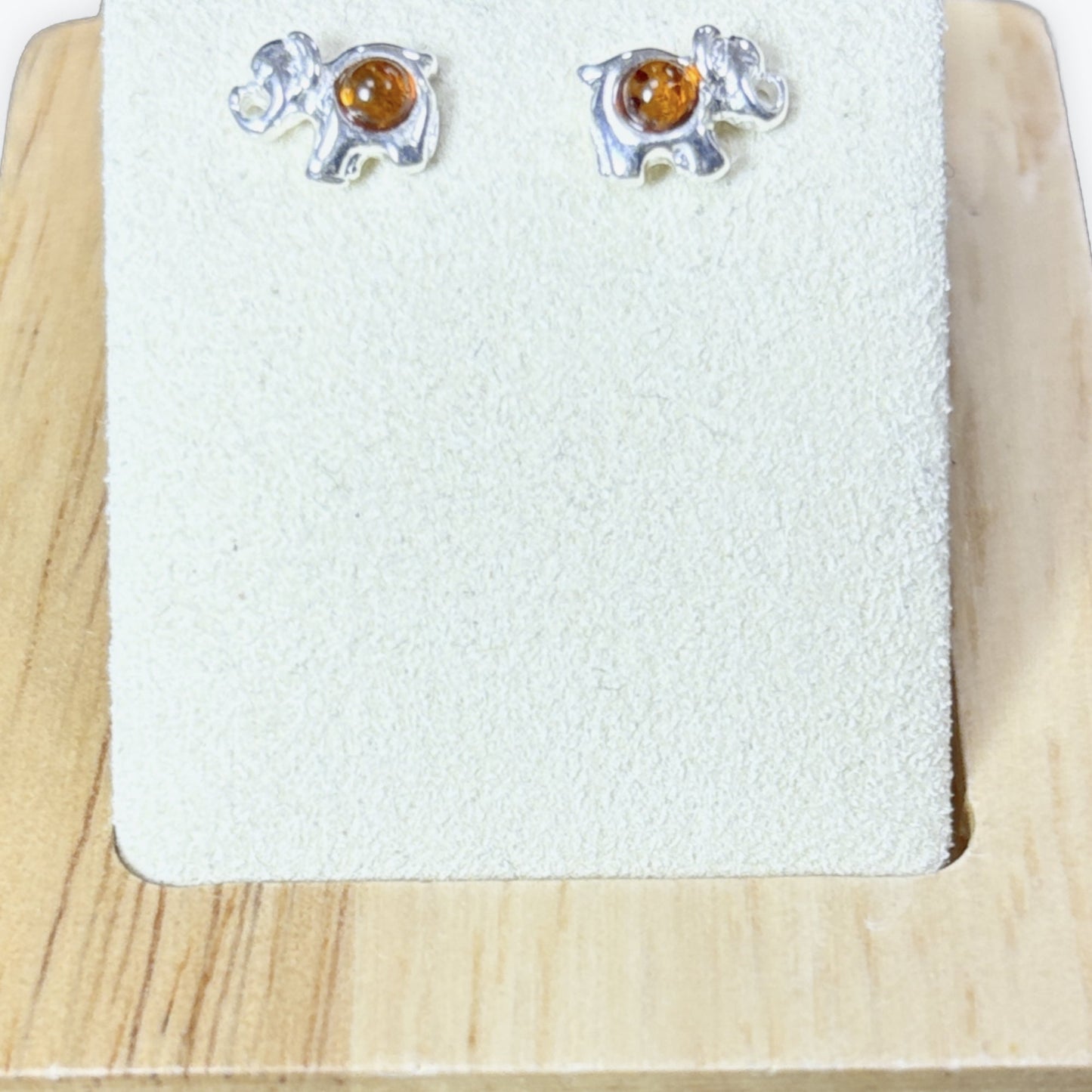 Boucle d'oreilles puces en Ambre à éléphants - Argent 925