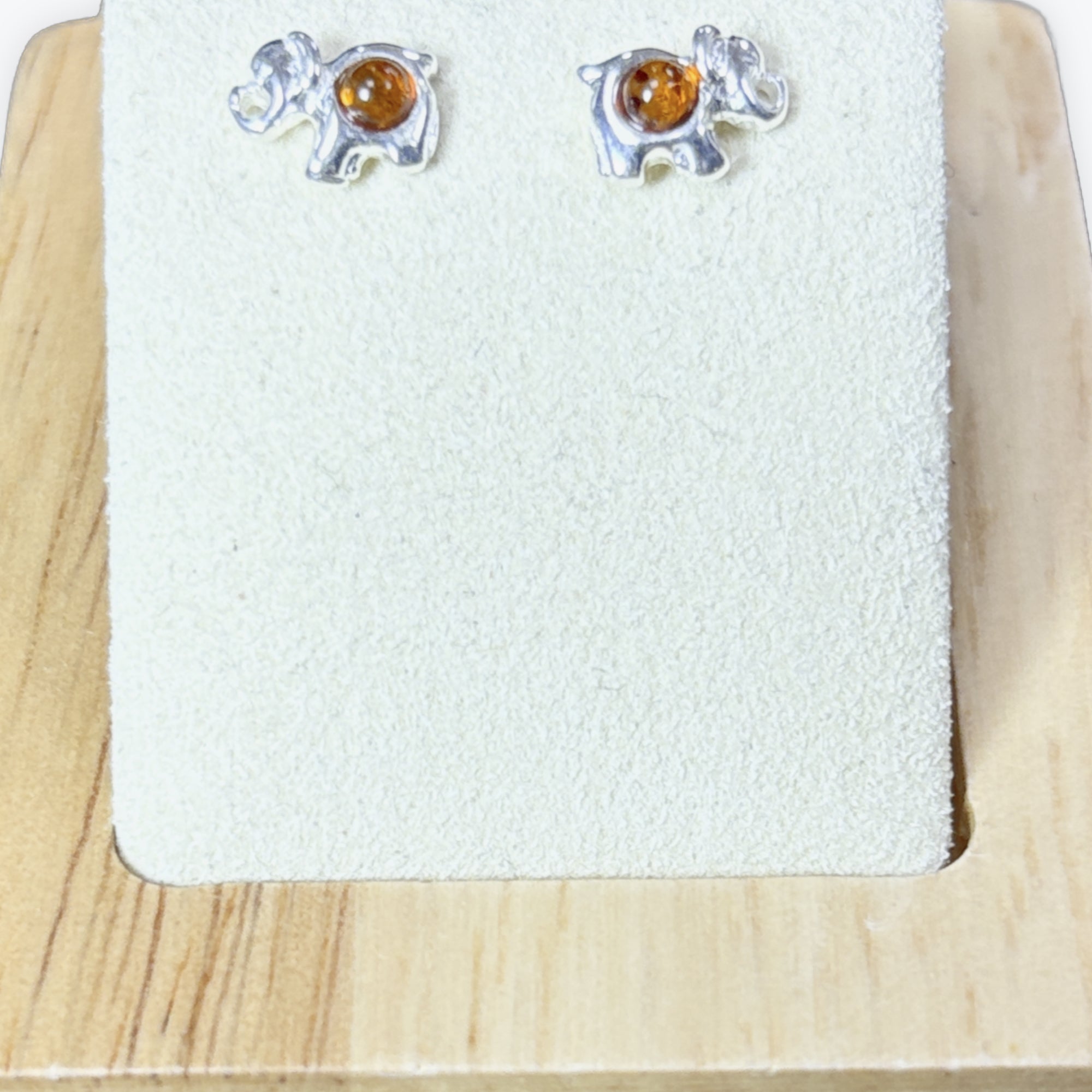 Boucle d'oreilles puces en Ambre à éléphants - Argent 925