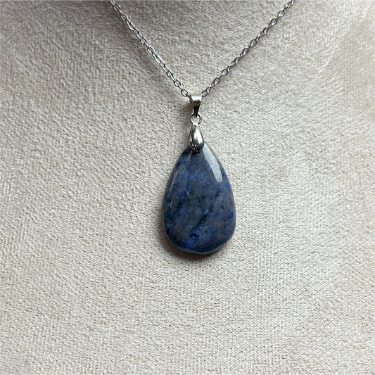 Pendentif Goutte - Dumortierite en Cabochon avec Bélière Acier Inoxydable