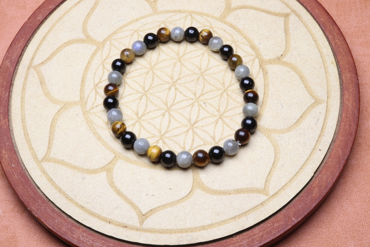 Bracelet Triade Tigre, Obsidienne & Labradorite