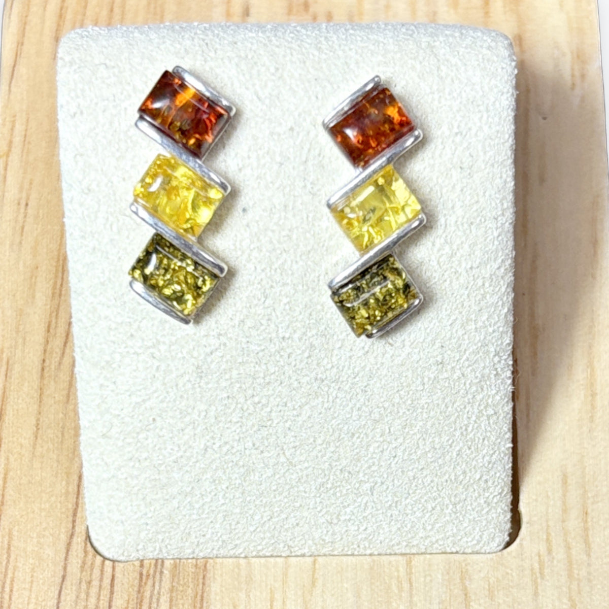 Boucles d'oreilles Ambre clou - Triple couleur - Argent 925