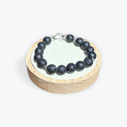 Bracelet pierre de lave 10mm avec apprêts et fermoir - 2