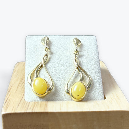Boucle d'oreilles ambre jaune - Vermeil